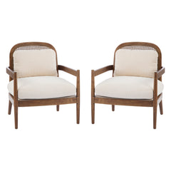 Elliston Rattan Backrest Solid Wood Accent Chair with Cushions - Set of 2