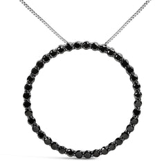 .925 Sterling Silver 4.0 Cttw Black Diamond Open Hoop Circle 18" Pendant Necklace (Black Color, I2-I3 Clarity)