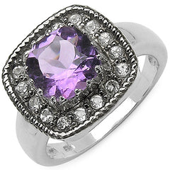 2.53 Carat Genuine Amethyst & Tanzanite .925 Sterling Silver Ring