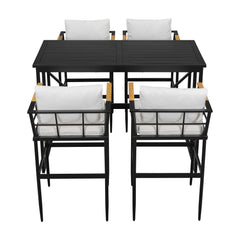 U_Style Iron Outdoor Dining Set with Acacia Wood Armrest