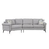 111" Upholstered 3-Seater Sofa with Curved Design and Two Printed Pillows