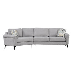 111" Upholstered 3-Seater Sofa with Curved Design and Two Printed Pillows