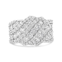 10K White Gold 3.00 Cttw Diamond Multi Row Cluster Band Ring (I-J Color, I3 Clarity) - Size 7