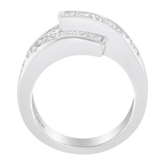 14K White Gold 2.0 Cttw Channel-Set Princess and Baguette-Cut Diamond Bypass Ring Band (G-H Color, SI1-SI2 Clarity) - Ring Size 6.5