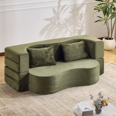 71-Inch Folding Sofa Bed in Green Plush Faux Fur