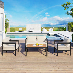 U_Style Multi-Person Outdoor Iron Sofa Set with Rattan Decoration