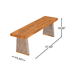 Outdoor 6 Pieces Acacia Wood Dining Set with Handwoven Rattan Legs, Brown Wicker