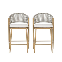 Outdoor 26" Counter Height Metal Frame Counter Stools With Scallop Shaped Backrest & Water Resistant Cushions