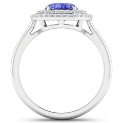 2.02 Carat Genuine Tanzanite and White Diamond 14K White Gold Ring