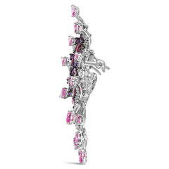 18K White Gold 1.00 Cttw Diamond, Ruby Sapphire, and Amethyst Mixed Gemstone Butterfly Brooch Pin (G-H Color, VS1-VS2 Clarity)
