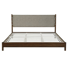 Premium Rubber Wood Platform Bed Frame King Size with Light Grey Headboard