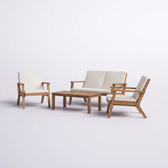 Avacyn Outdoor Acacia Wood 4-Seater Chat Set with Cushions