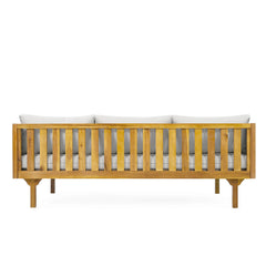 Claremont 3-Seater Daybed with Rattan Arms, Light Grey Cushion, Acacia Wood Frame