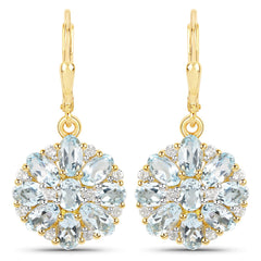 18K Yellow Gold Plated 4.58 Carat Genuine Blue Topaz and White Topaz .925 Sterling Silver Earrings