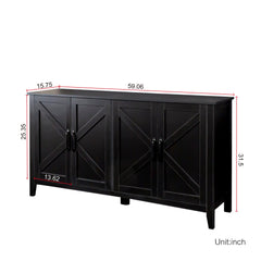 Cabinet With 4 Doors and 4 Open Shelves Freestanding Sideboard
