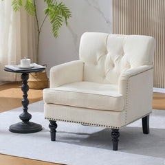 Tufted Club Chair, Upholstered Accent Armchair in Beige Corduroy