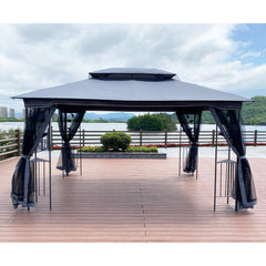 13 x 10 ft Patio Gazebo Tent with Ventilated Double Roof and Mosquito Net