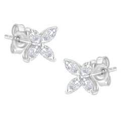 14K White Gold 1/2 Cttw Marquise Diamond 8 Stone Floral Leaf Stud Earrings (H-I Color, SI1-SI2 Clarity)