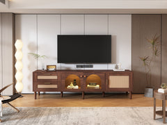 Rattan TV Stand with 3 Cabinets & 2 Drawers