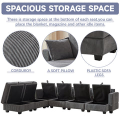 113.5'' Modular Sectional Corduroy Sofa with Storage Ottoman