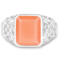 5.75 Carat Genuine Peach Moonstone .925 Sterling Silver Ring