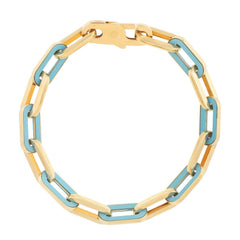 14k Yellow Gold Turquoise Paperclip Gem Link Bracelet (7.00 mm)