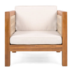 Outdoor Club Chair & Rope Arm And Cushions - Beige / Teak