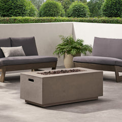 Modern 40' Outdoor 40,000 BTU Rectangular MgO Concrete Propane Fire Pit, Dark Grey