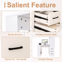 Computer Desk With 4 In 1 Socket & 3 Drawers, 4 Tier Shelves