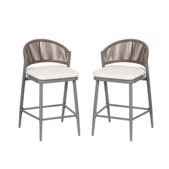 Outdoor 26' Counter Height Metal Frame Counter Stools with Scallop-shaped Backrest & Water-resistant Cushions, Set of