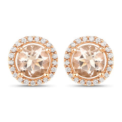 0.93 Carat Genuine Morganite and White Diamond 14K Rose Gold Earrings