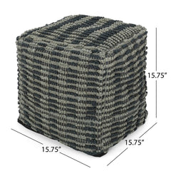 Walle Fabric Square Pouf Ottoman and Floor Cushion Teal Blue