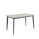 Mid Century Modern Dining Table Round White Sintered Stone Top Heavy Duty Metal Legs Waterproof Surface For Kitchen Dining Room Or Office Furniture - White / Black