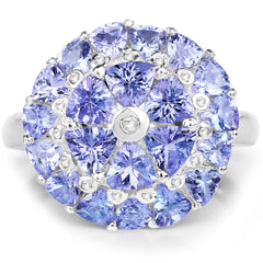 2.96 Carat Genuine Tanzanite and White Diamond .925 Sterling Silver Ring