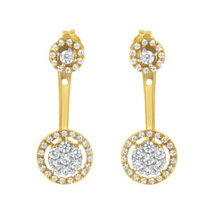 14K Yellow Gold Plated .925 Sterling Silver 5/8 Cttw Diamond Removable Stud and Dangle Earrings (I-J Color, I2-I3)