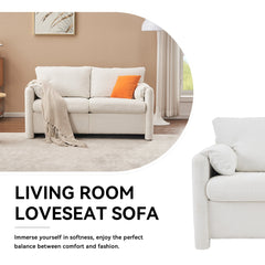 Modern Loveseat Sofa 2-Seater - Plush Chenille Fabric Ivory White