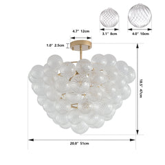 20-Inch Gold Ceiling Pendant Light with Threaded Clear Glass Globe Shade