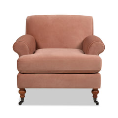 Alana 38" Lawson Accent Arm Chair Metal Casters, Peach Orange Velvet