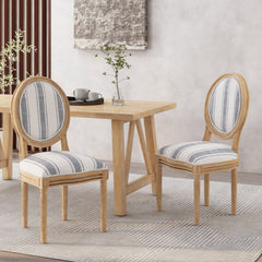 French Country-Inspired KD Dining Chair with Iconic Round Backrest in Blue Fabric