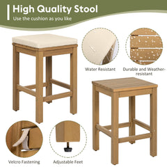 5 Piece Outdoor Bar Set with Acacia Wood Table and Cushioned Stools