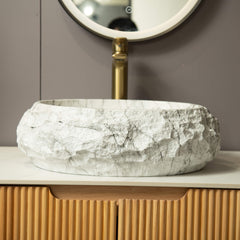 Alora 18-Inch Ivory Oval Bathroom Resin Vessel Basin Sink With Stone Pattern (SAK79130)
