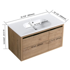 Alora Floating Walnut Bathroom Vanity With Resin Sink Soft Close Doors (SAK62941)