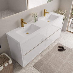 Alora 72-Inch White Freestanding Bathroom Vanity With Sink And Stone Resin Countertop (SAK31520)