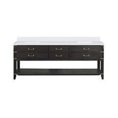 Alora 84-Inch Black Oak Double Bathroom Vanity With White Quartz Top (SAK43761)