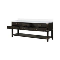Alora 84-Inch Black Oak Double Bathroom Vanity With White Quartz Top (SAK43761)