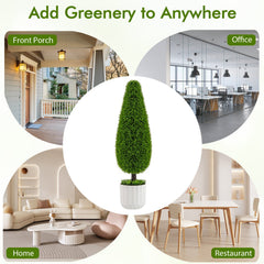 2 Pack 3 Feet Artificial Cedar Teardrop Shaped Bush with Plastic Nursery Pot-Green