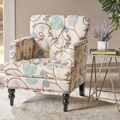 Vitality Club Chair with Button-Tufted Diamond Stitching and Turned Legs