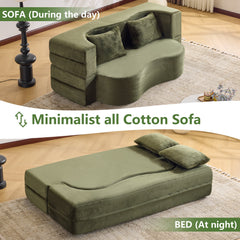 71-Inch Folding Sofa Bed in Green Plush Faux Fur