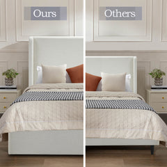 Caron Upholstered Wingback Bed with 52.3' High Headboard in Textured Ivory Canvas Chenille, King Size