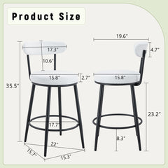 Fashionable Ergonomic High Legged Bar Chairs with White Fabric Cushions - Set of 2